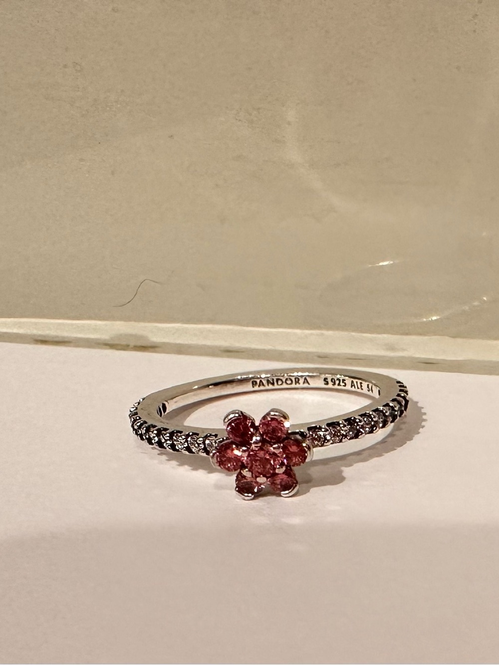 Pandora Silver Ring with Pink Floral Cluster